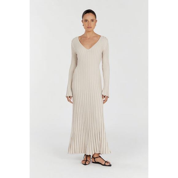 Dissh Sylvia Stone Ribbed Knit Midi Dress Cream Beige Long Sleeve Button Down XL - Picture 16 of 16